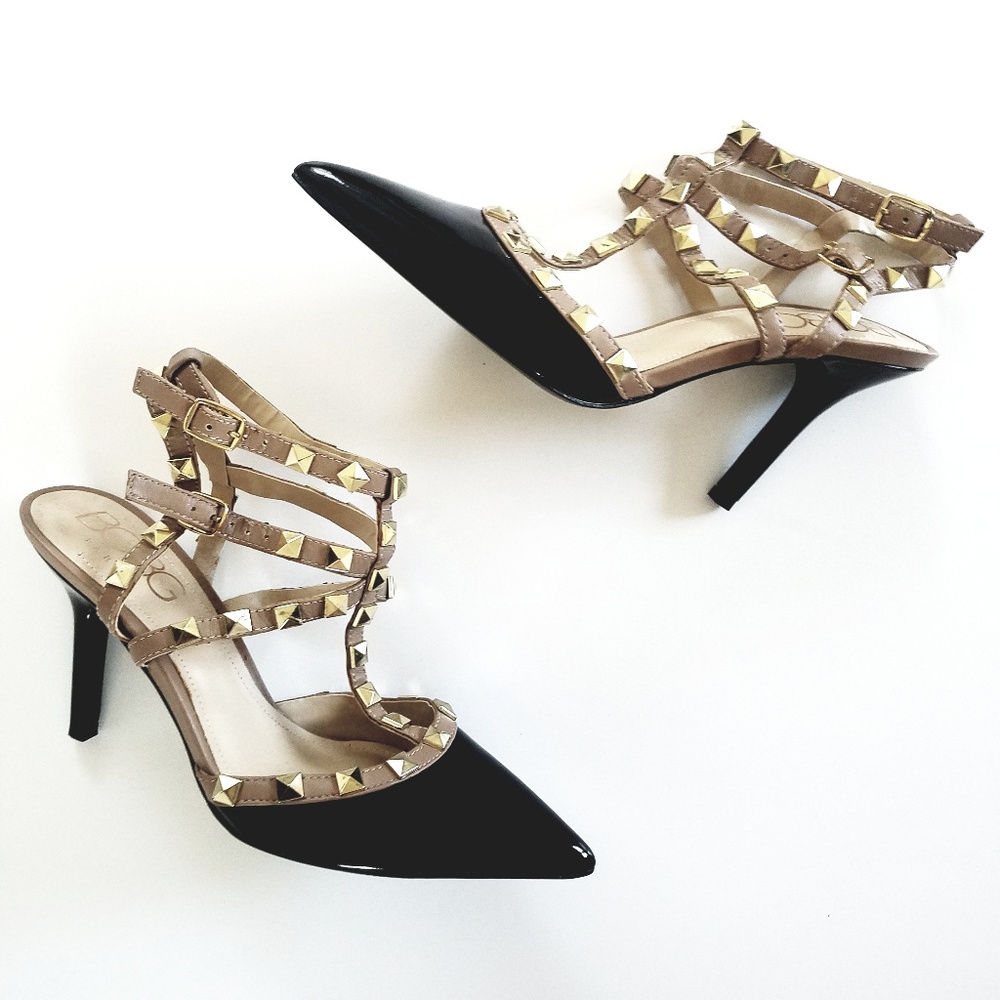 NEW BCBG Paris Studded Black Heels Shiny
